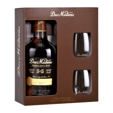 Rhum DOS MADERAS PX 5 +5  en Coffret Cadeau + 2 Verres